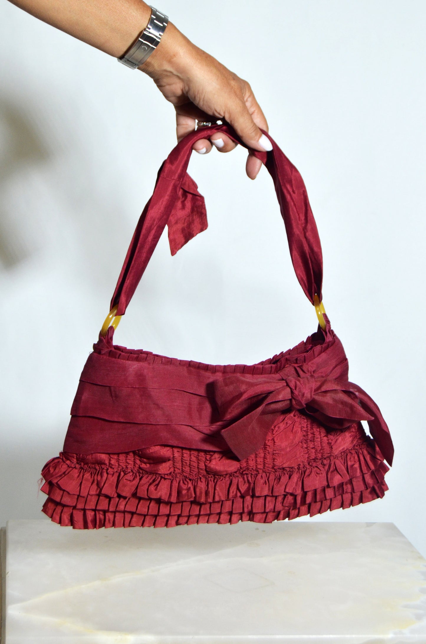 "Last Angels On Earth" Burgundy Vintage Bow Shoulder Bag