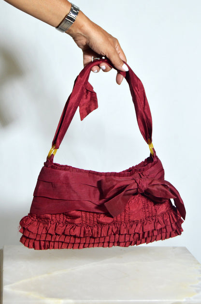 "Last Angels On Earth" Burgundy Vintage Bow Shoulder Bag