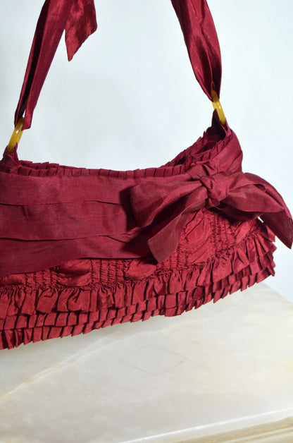 "Last Angels On Earth" Burgundy Vintage Bow Shoulder Bag