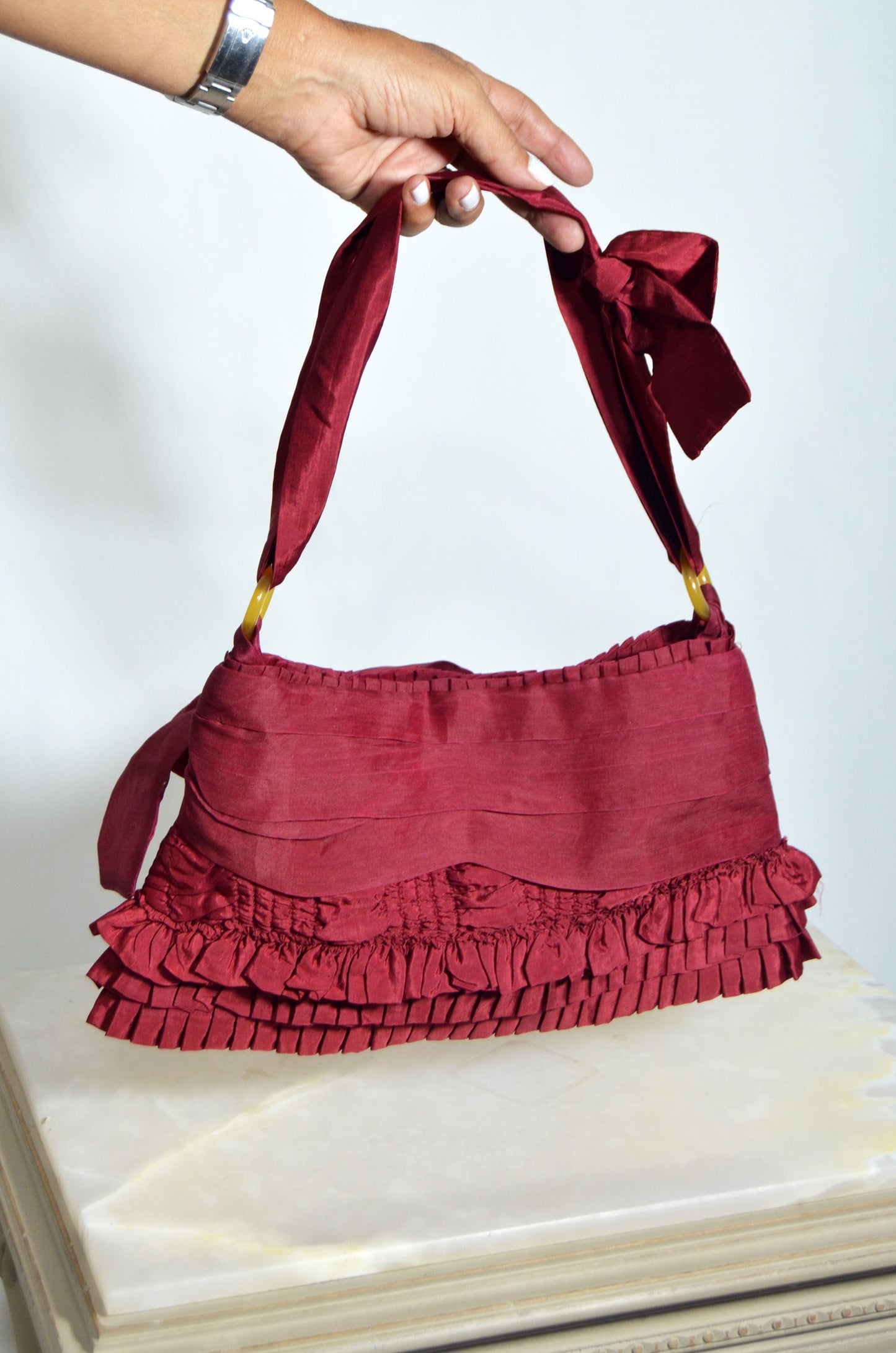 "Last Angels On Earth" Burgundy Vintage Bow Shoulder Bag