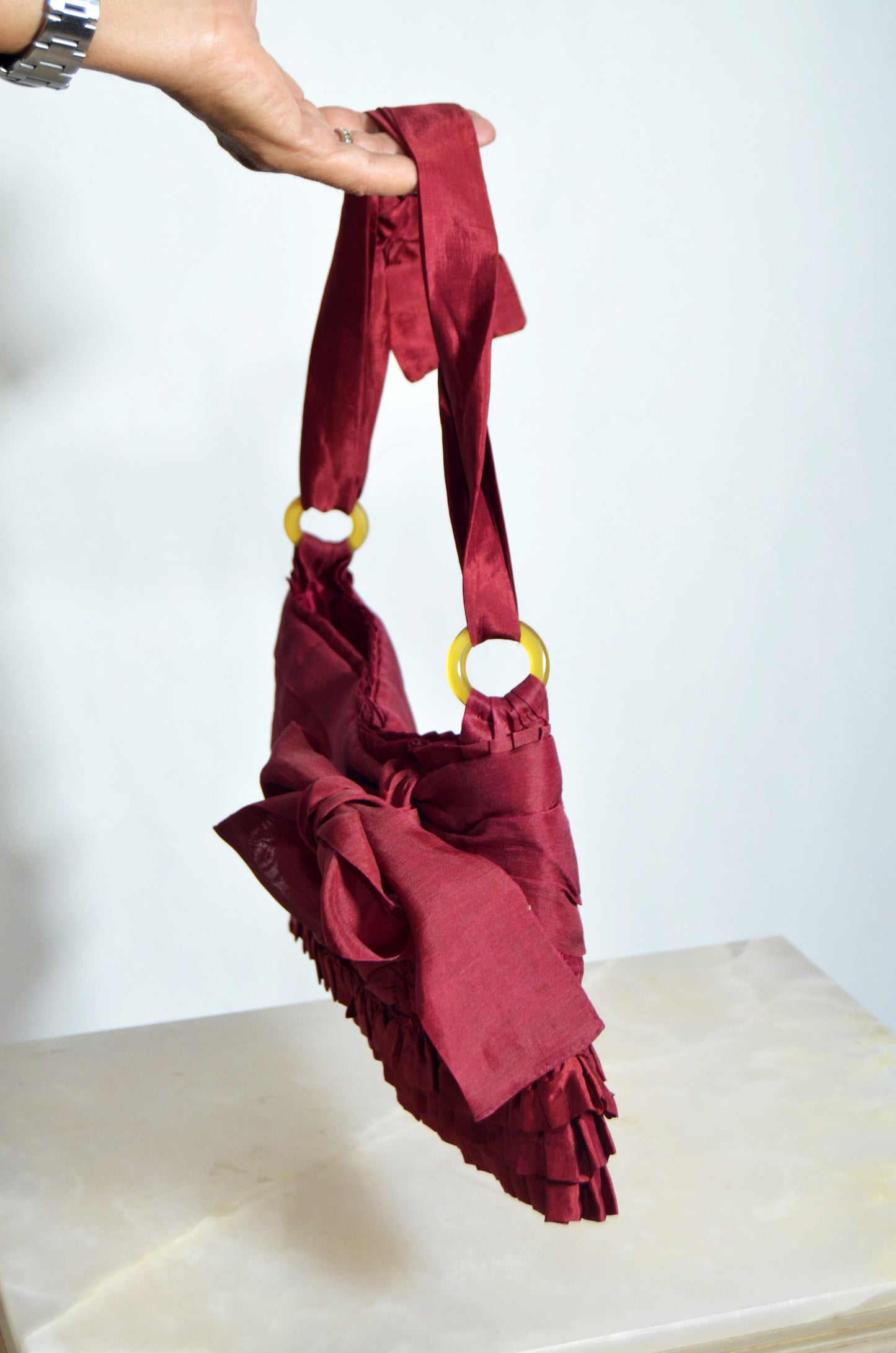 "Last Angels On Earth" Burgundy Vintage Bow Shoulder Bag
