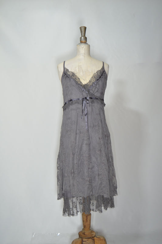 Grey Lacy Flared Midi Dress