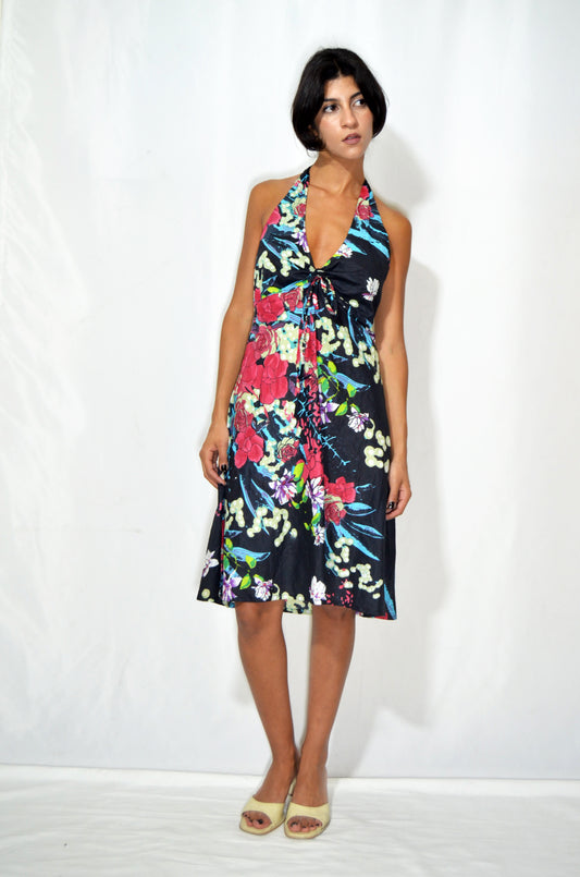 Floral Vintage Backless Dress