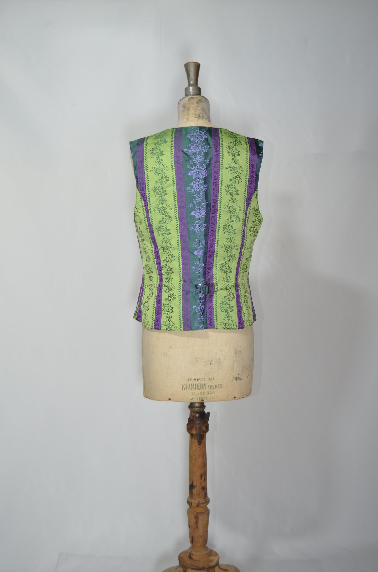 Green & Purple Silky Fitted Patterned Vest