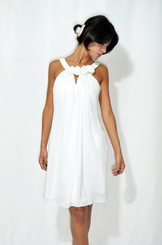 White Floral Vintage Voile & Silk Dress