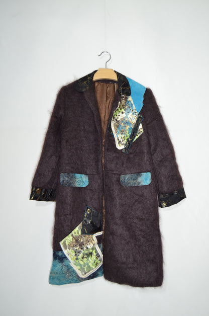 Brown Wool Fitted Patch Worked Coat