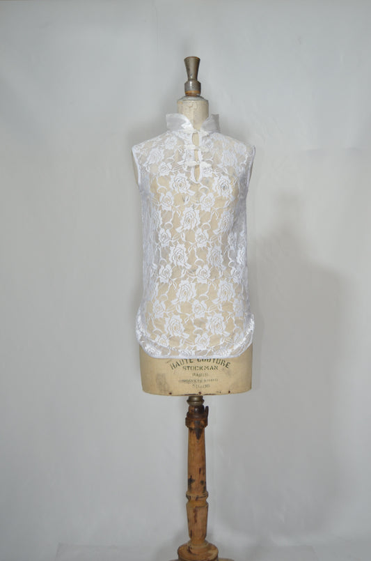 White Lacy Fitted Chinese Closure Top