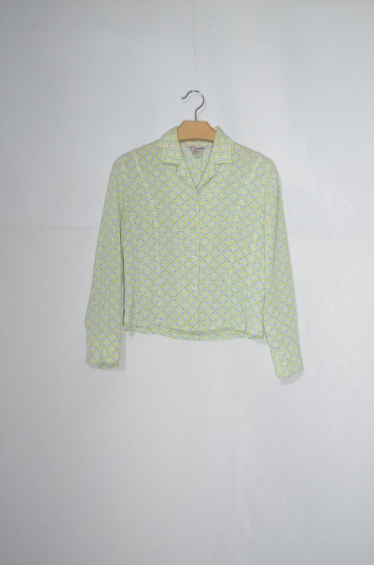 White & Green Rectangular Patterned Shirt