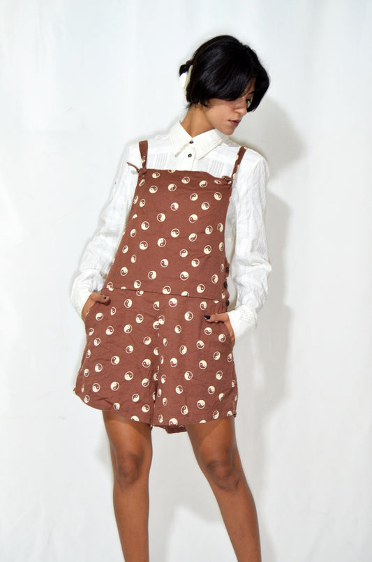 Brown Yin-Yang Vintage Shorts Jumpsuit
