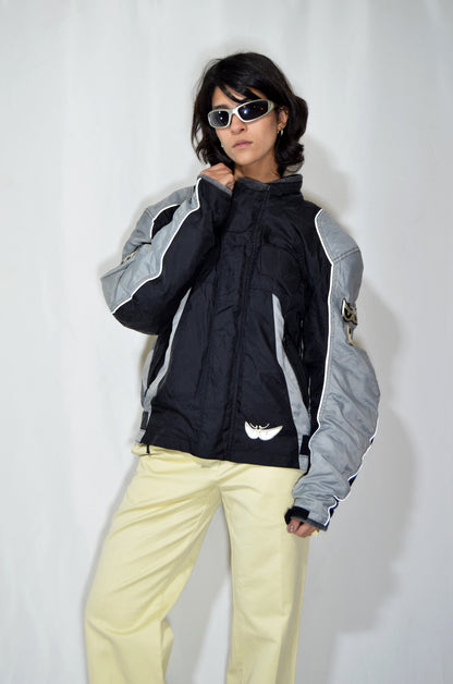 Black & Grey Padded Vintage Biker Jacket