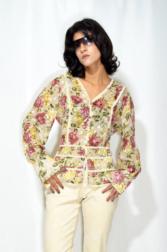 Floral Vintage See-through Shirt