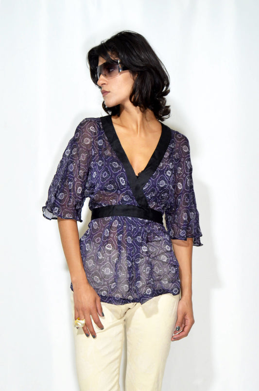 Purple Patterned Vintage See-though Top