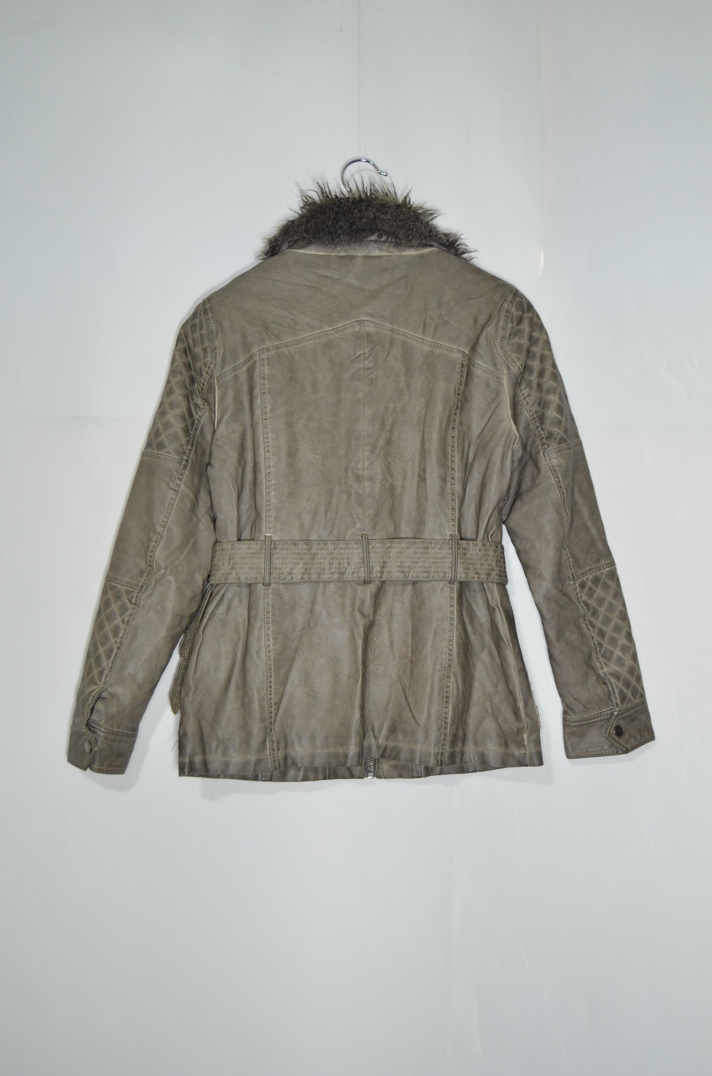 Grey Genuine Leather & Fur Jacket