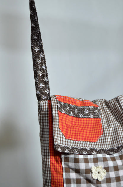 Orange & Brown Patchwork Vintage Cross Bag