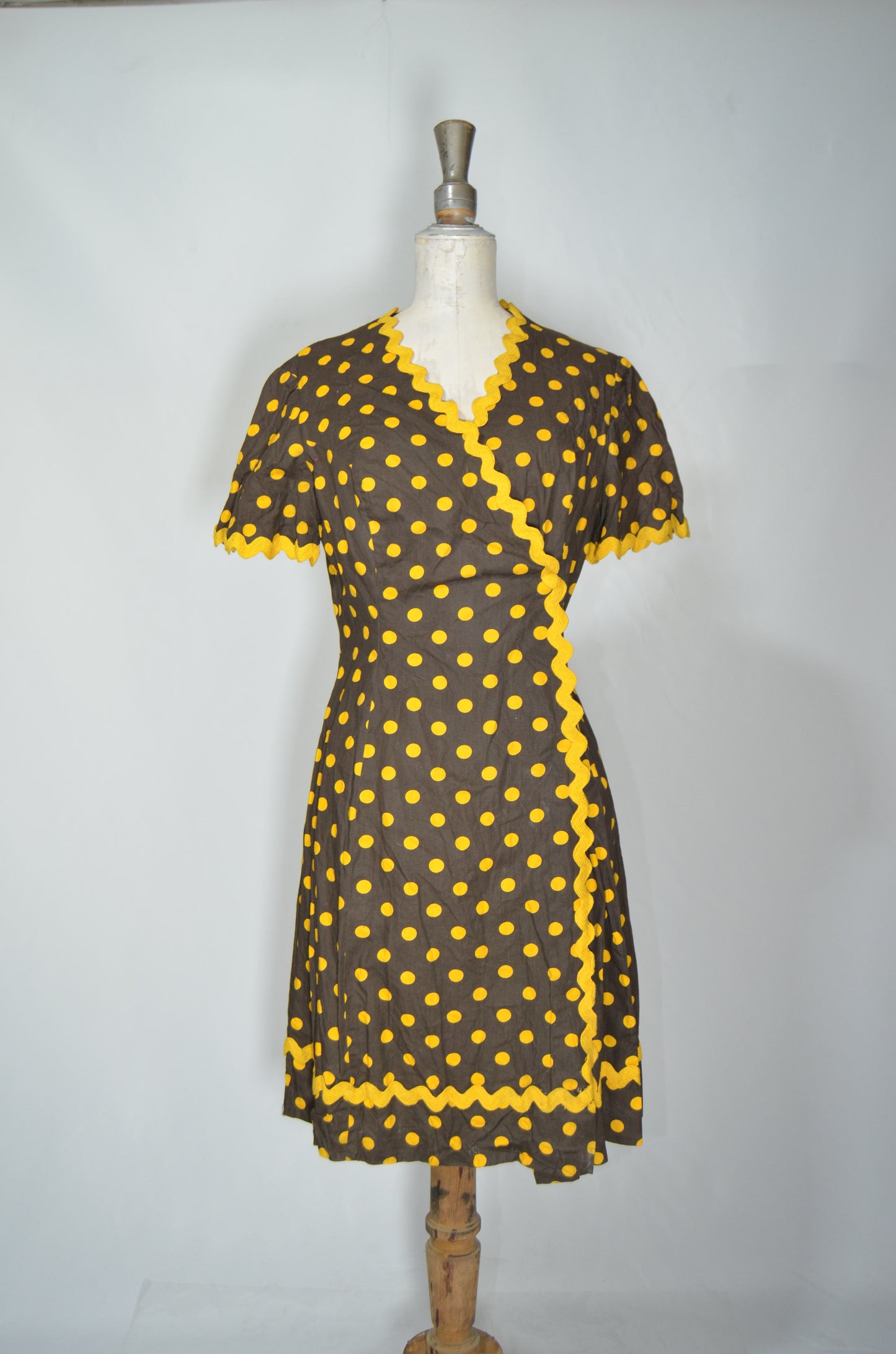 Brown & Yellow Dotted Flared Dress