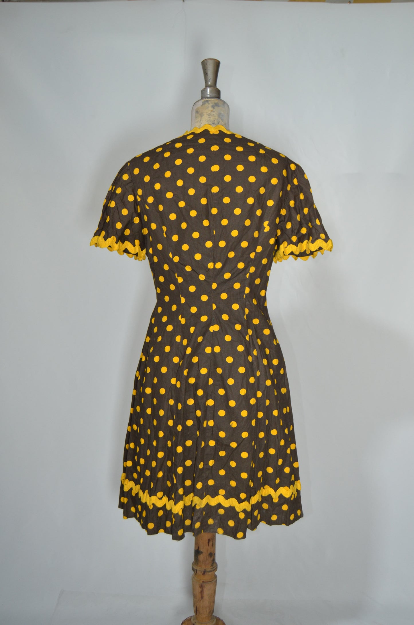 Brown & Yellow Dotted Flared Dress