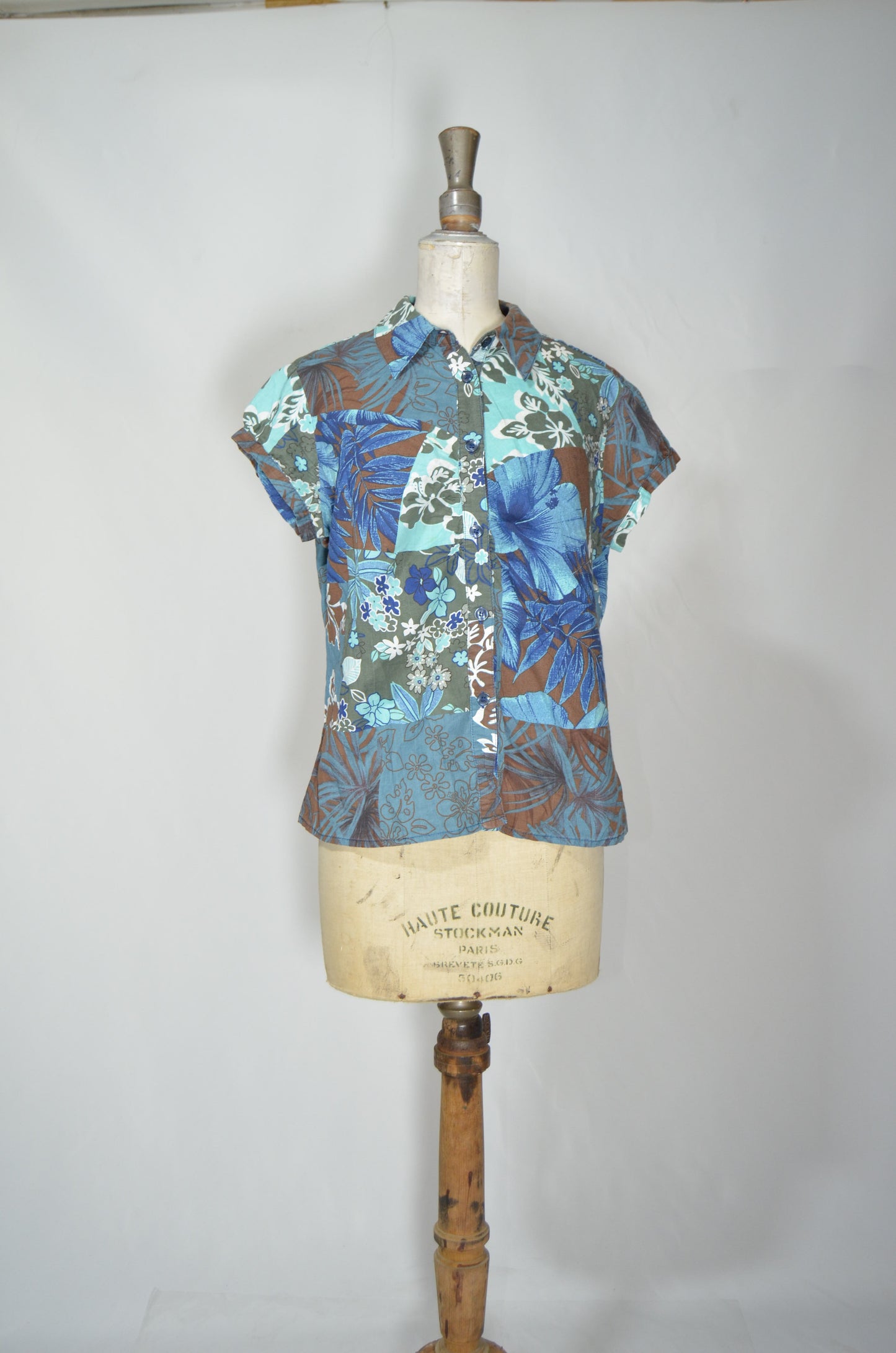 Blue & Brown Floral Patterned Shirt