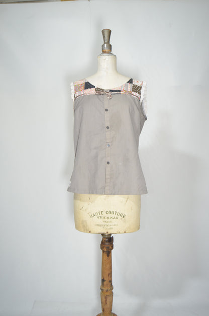 Grey Flowy Top with a touch of Patch Work