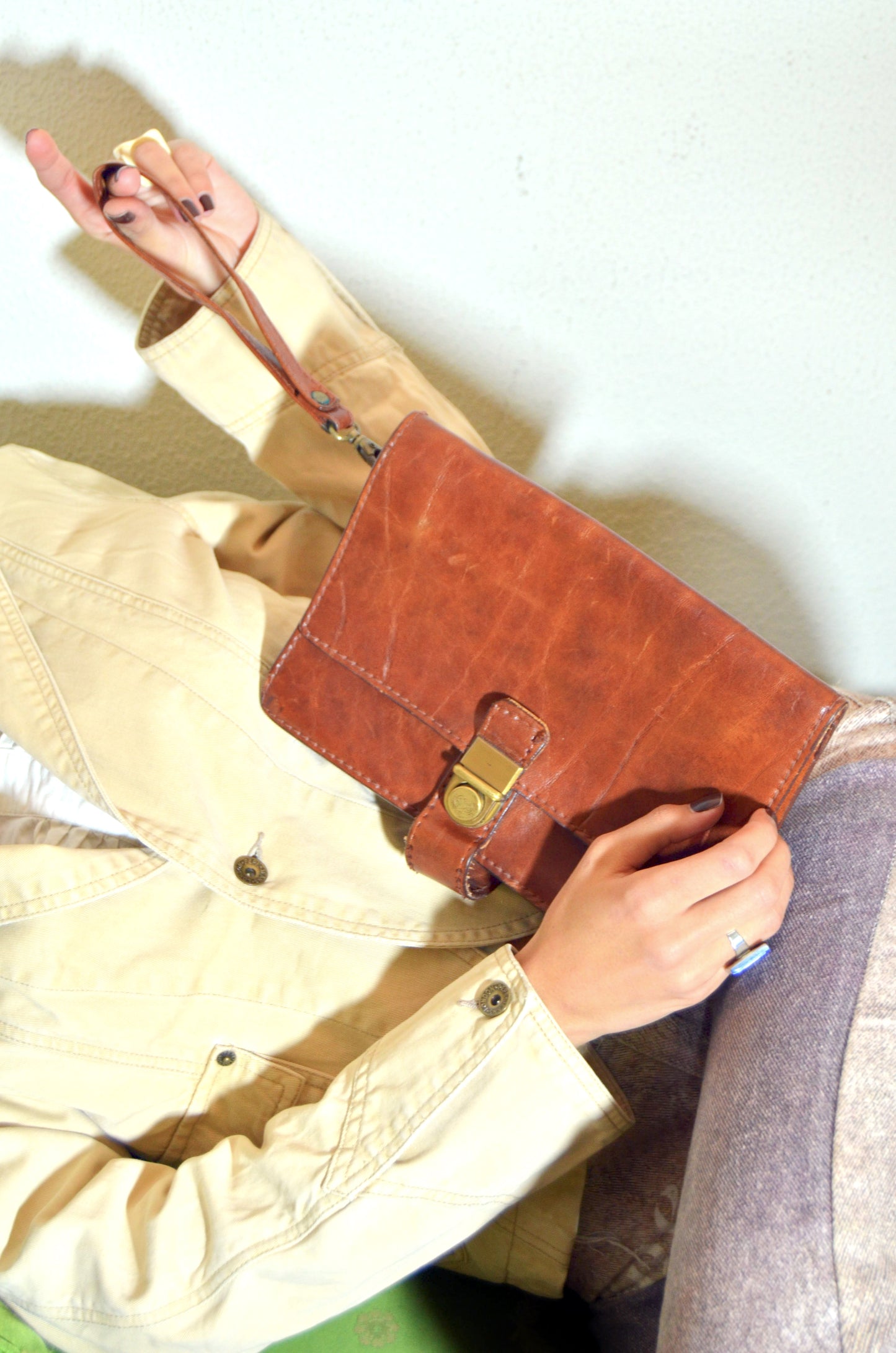 Brown Genuine Leather Vintage Clutch