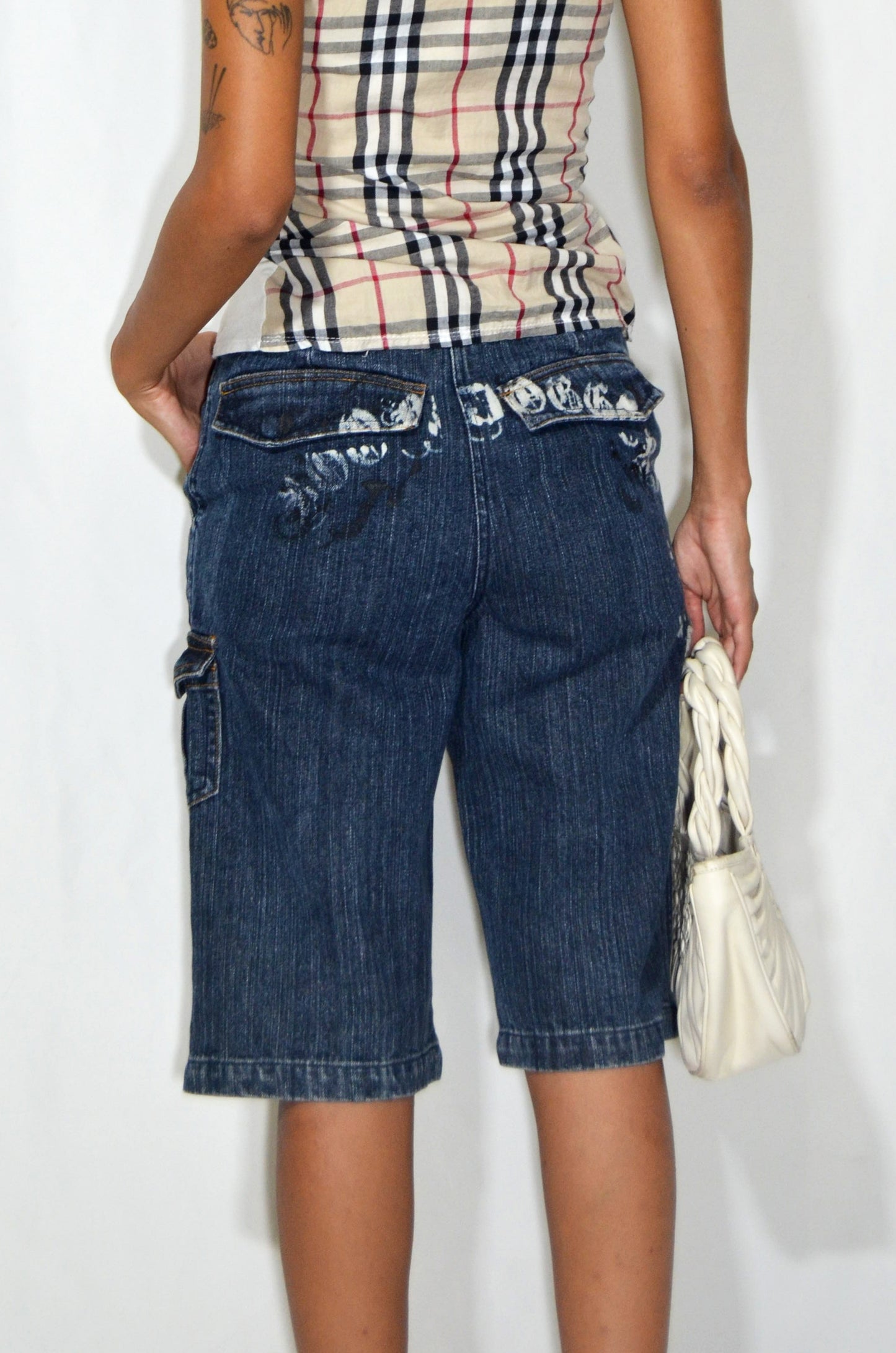 Vintage Blue Mid Denim Ripped Shorts