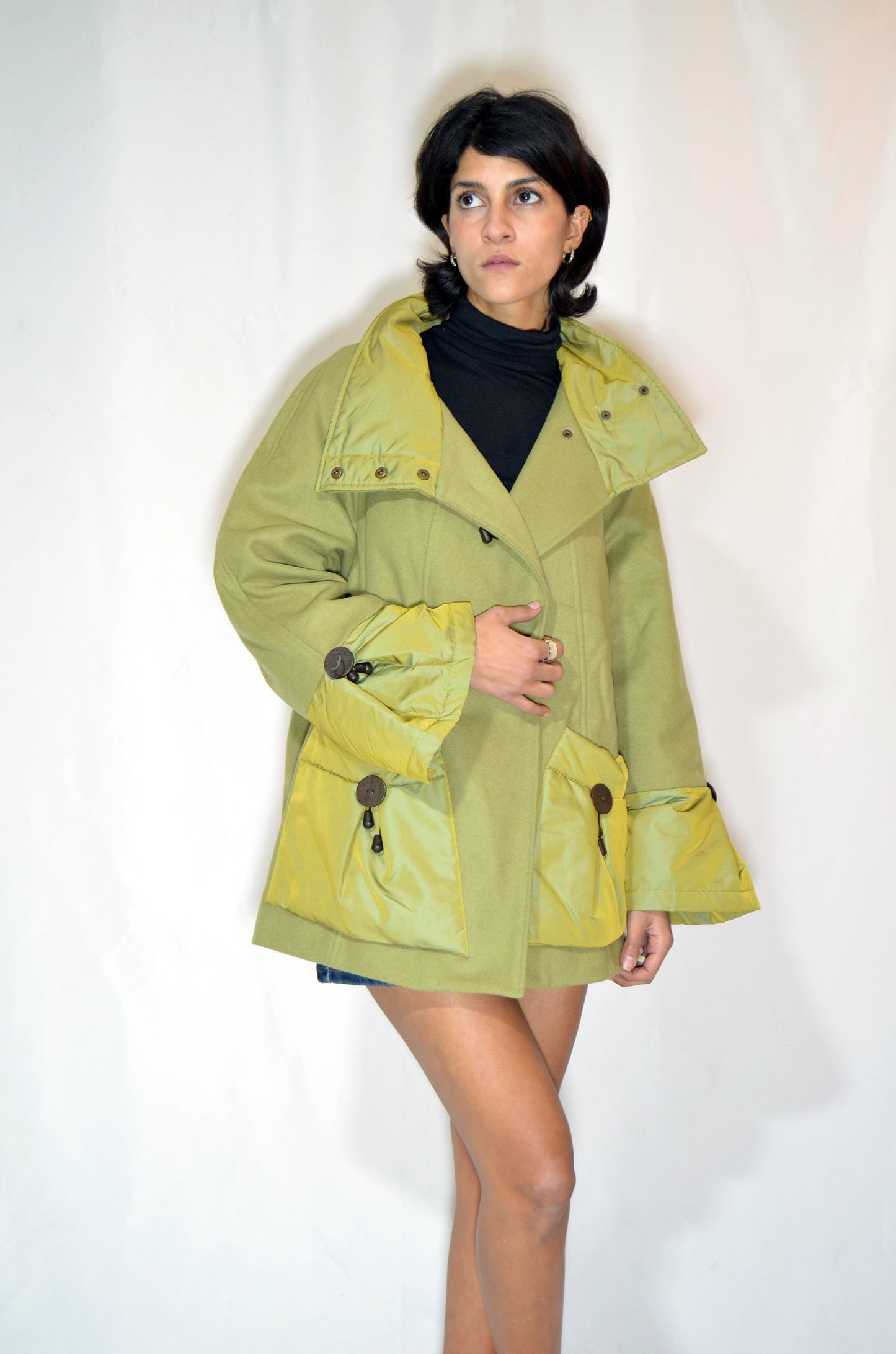 Green Wool & Cashmere Loose Vintage Coat