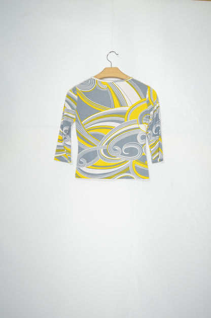 Grey & Yellow Fitted Patterned Top