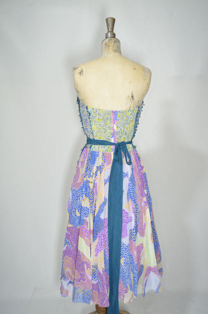 Colorful Strapless Flared Voile Dress