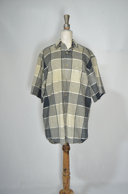 Black, Grey & Beige Checkered Linen Shirt