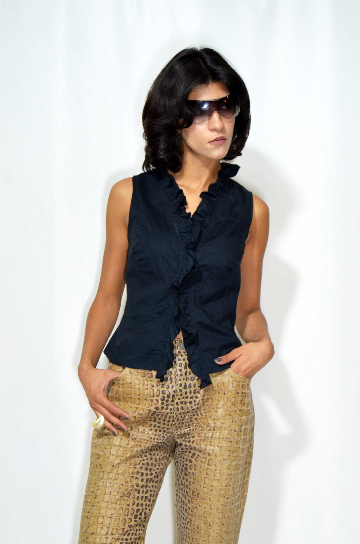 Black Vintage Ruffled Top