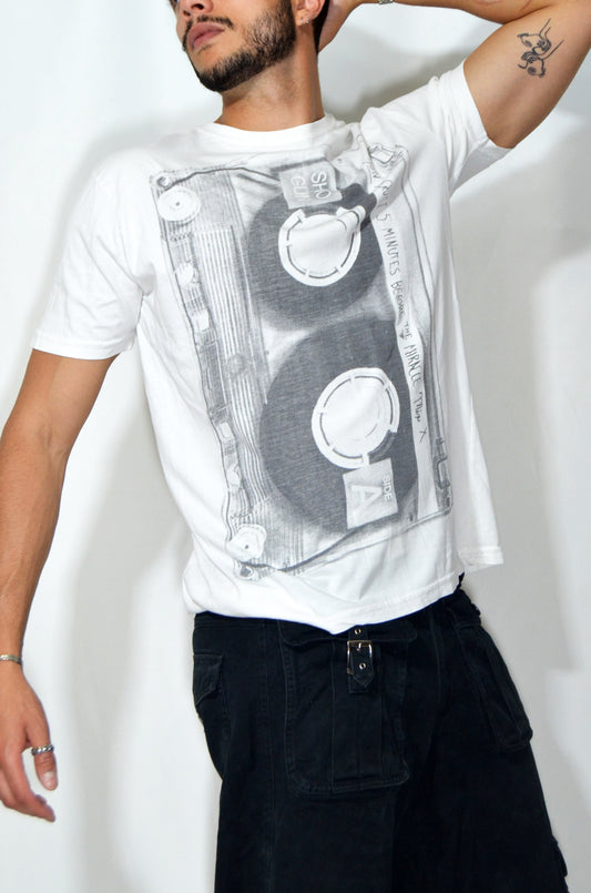 White & Grey Vintage Illustrated T-shirt