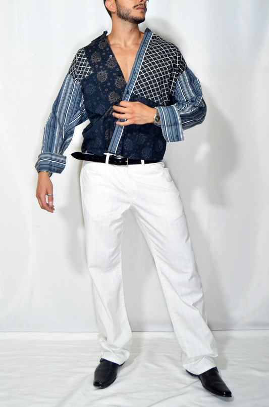 White Vintage Striped Pants