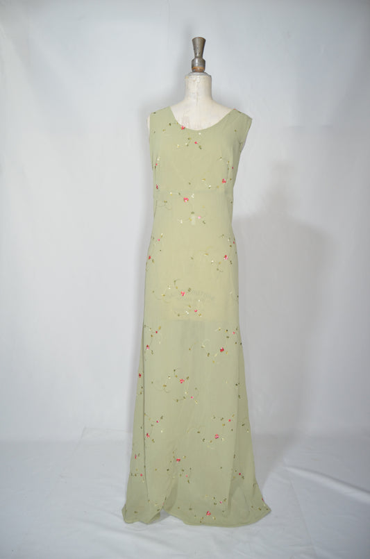 Green Embroidered Floral Maxi Dress