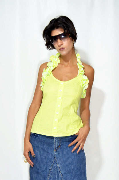 Green Backless Vintage Floral Top