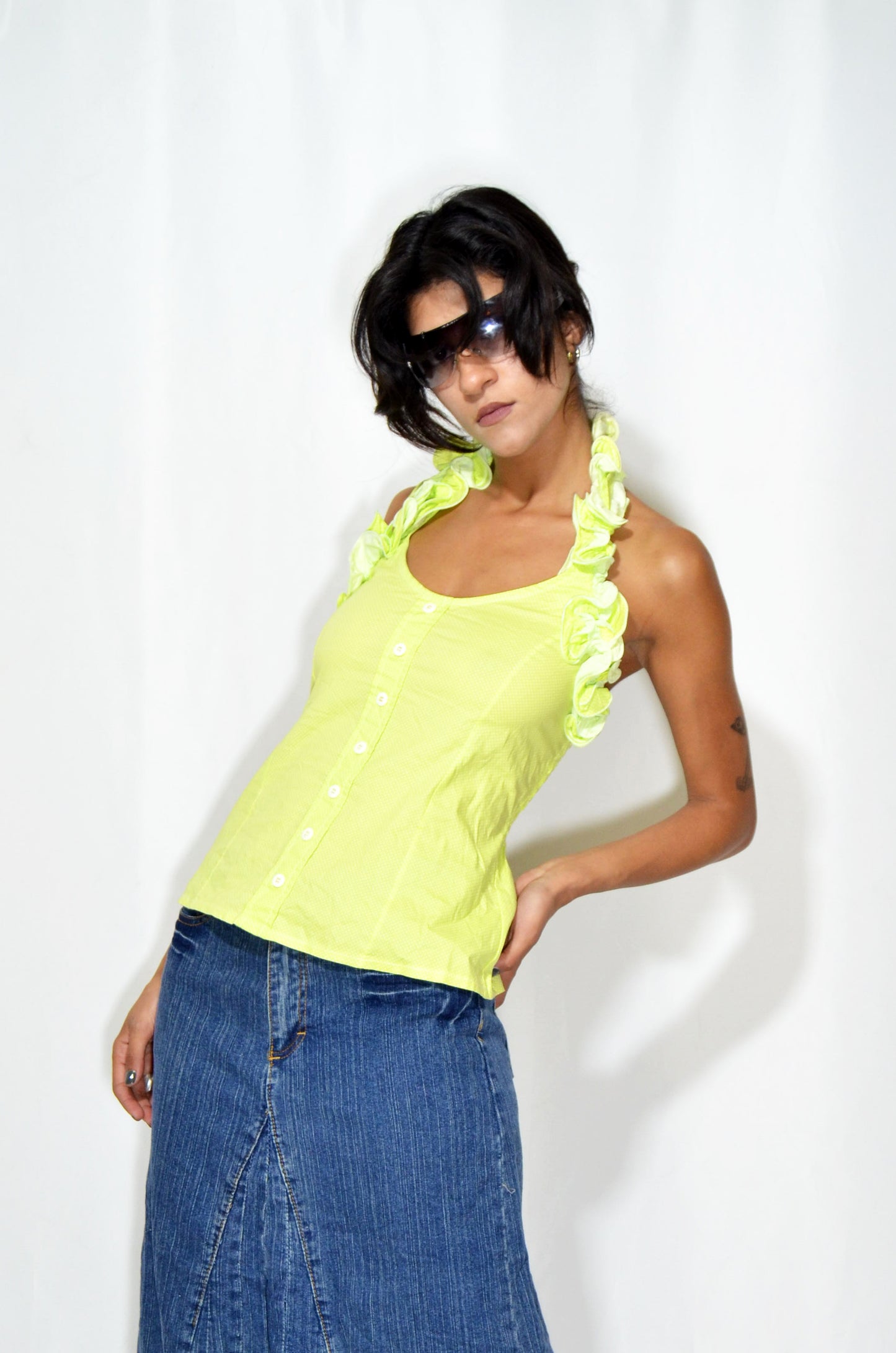Green Backless Vintage Floral Top