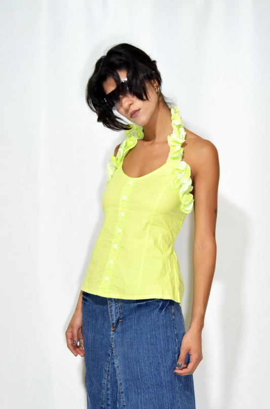 Green Backless Vintage Floral Top