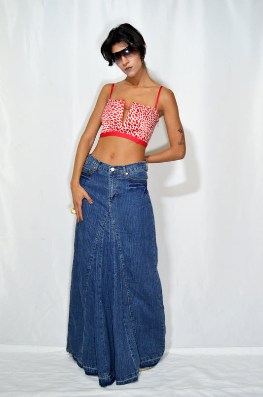 Blue Denim Vintage Sparkly Maxi Skirt