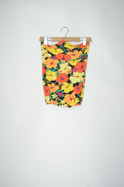 Orange & Yellow Floral Strapless Top