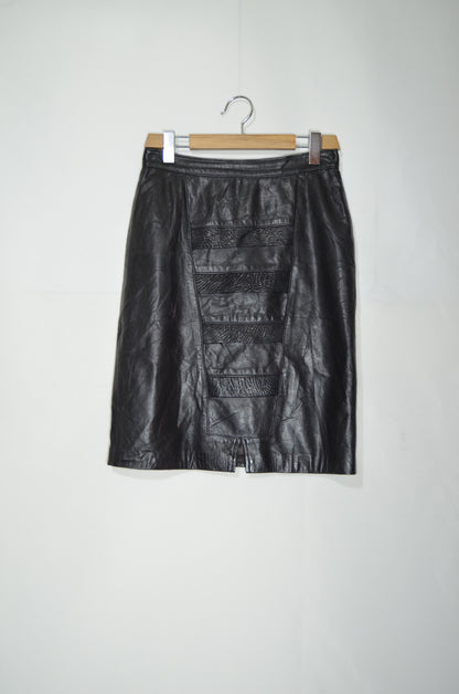 Black Genuine Leather Straight Midi Skirt