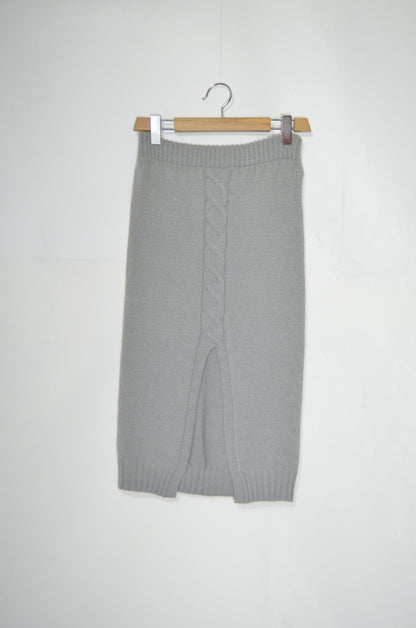 Grey Wool Fitted Midi Skirt