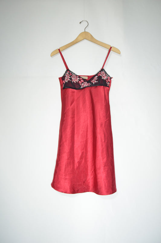 Red Silk Nightie with Some Black Lace Details