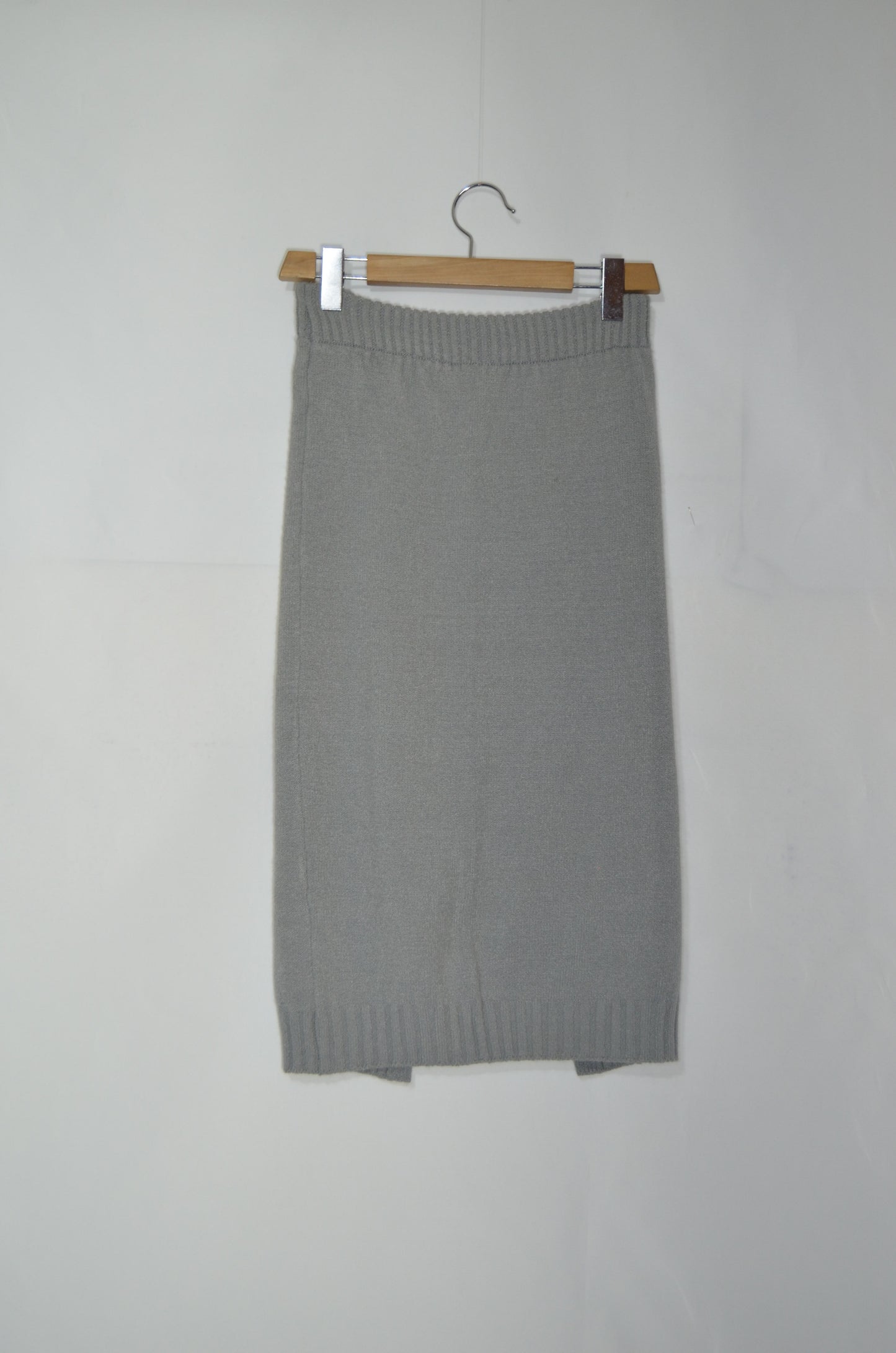 Grey Wool Fitted Midi Skirt