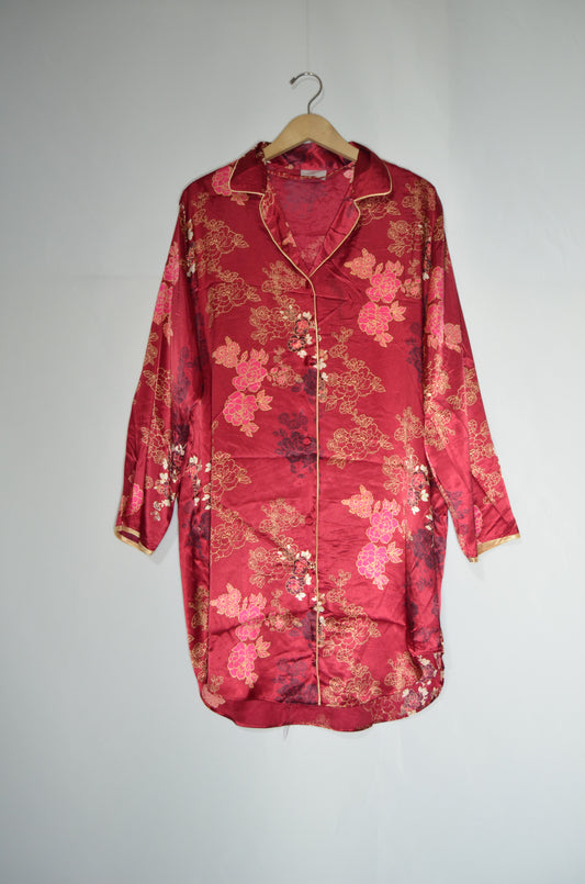 Red Silk Floral Night Shirt