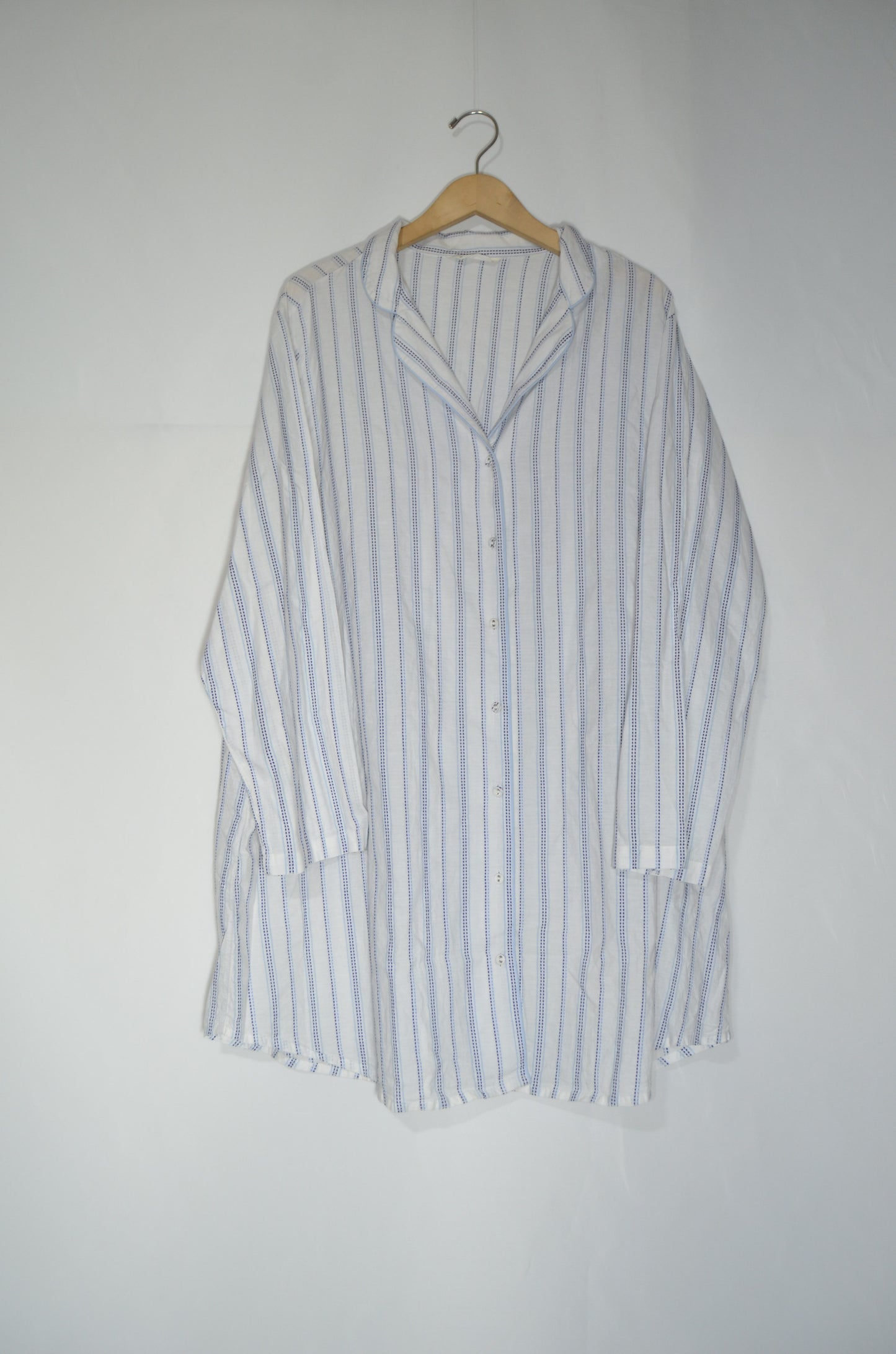 "Marks & Spencer" White Cotton Stripped Night Shirt