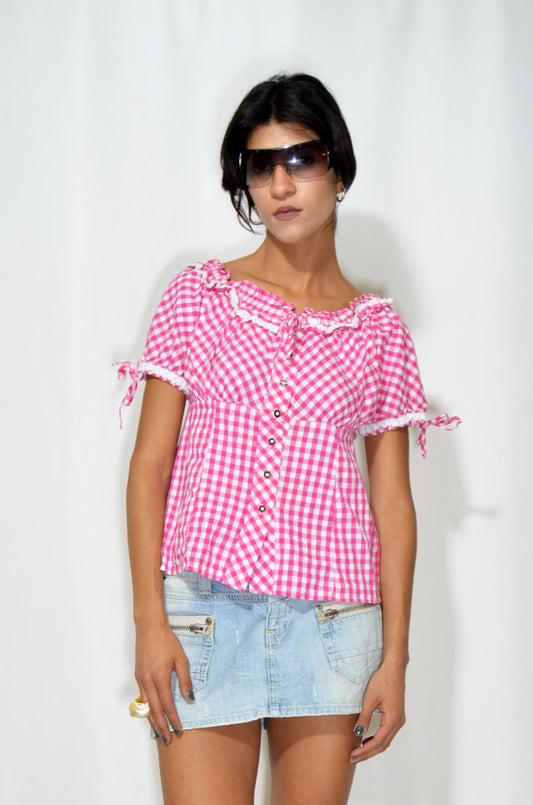 Pink Checkered Vintage Top