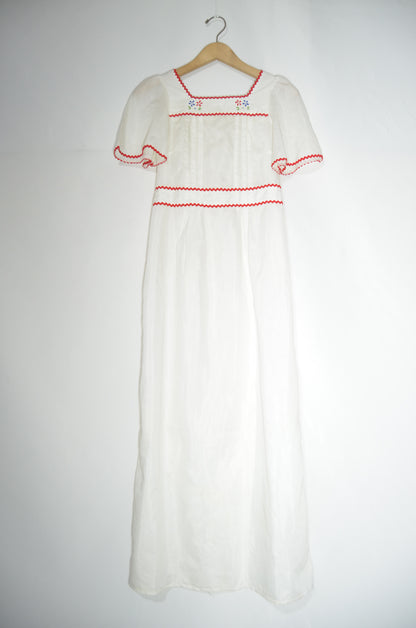 White Cotton Maxi Night Gown with some Embroideries