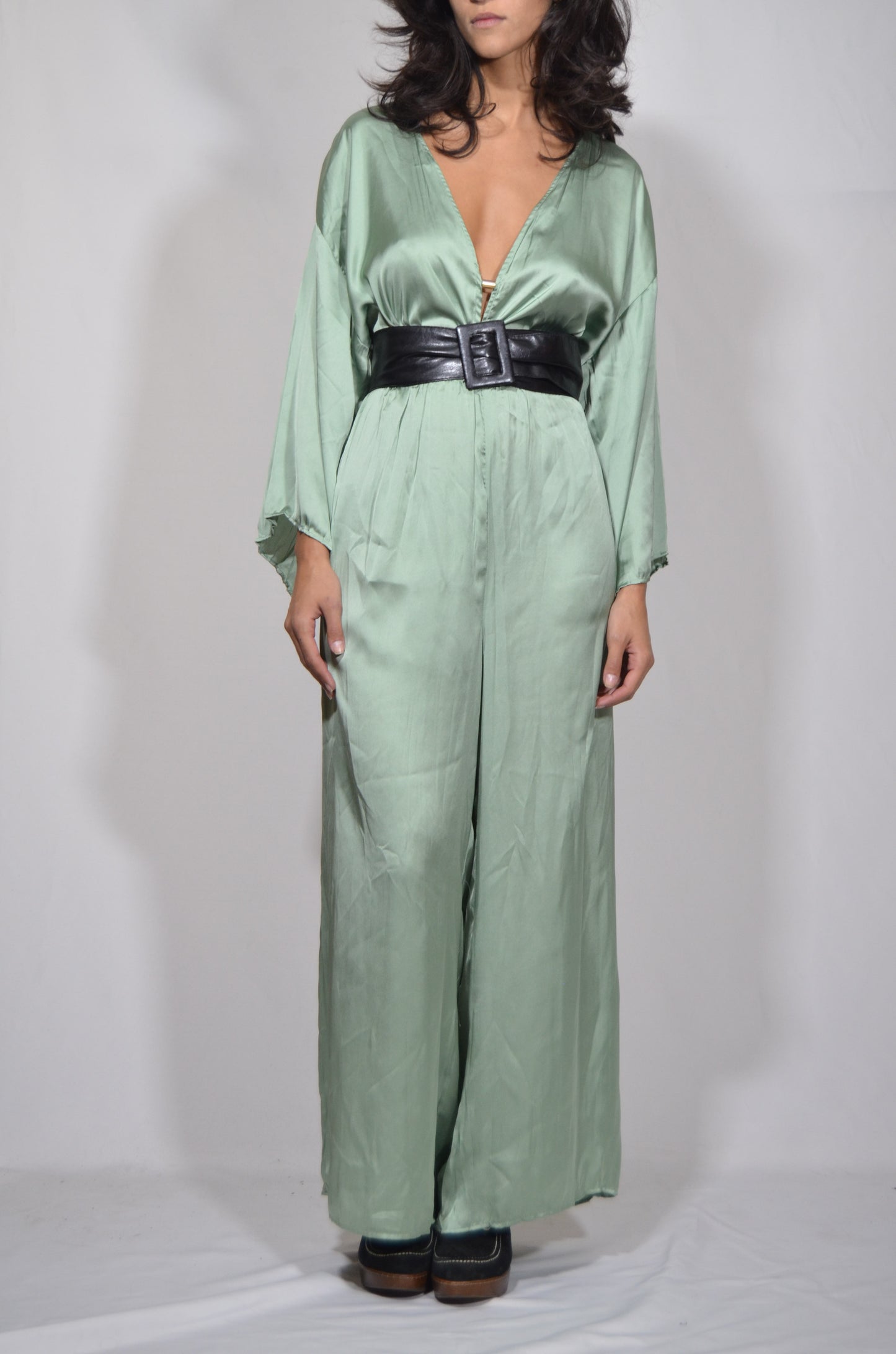 Green Silky Baggy Jumpsuit