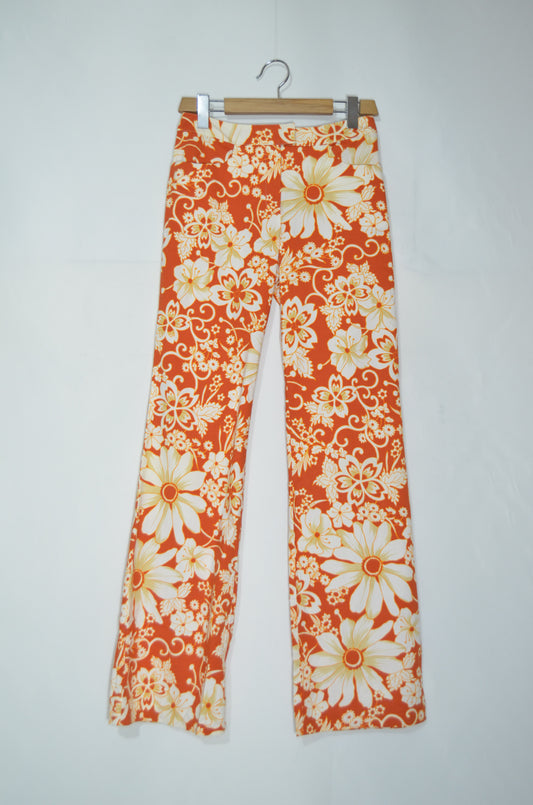 Orange Floral Flared Pants