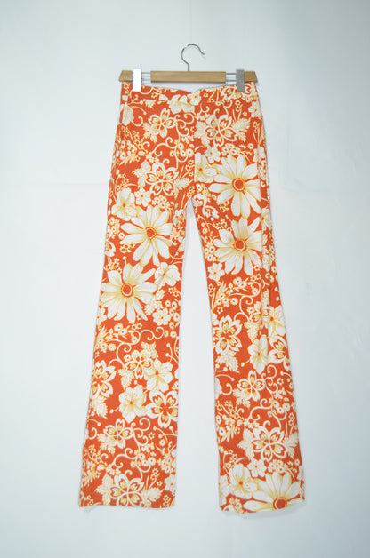 Orange Floral Flared Pants
