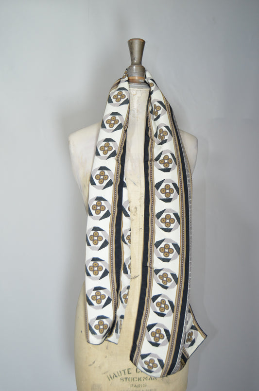 Blue, Grey & White Patterned Silky Scarf