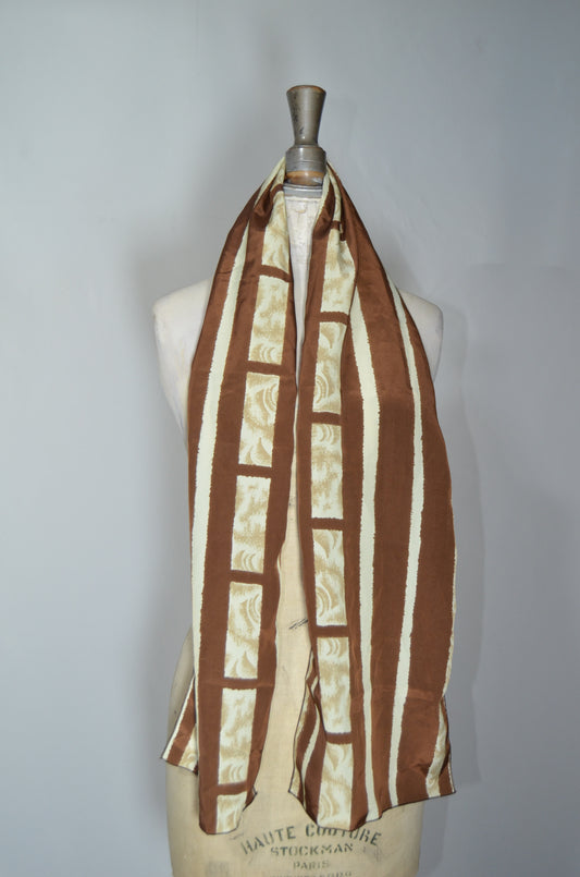 Brown & Beige Patterned Silky Scarf